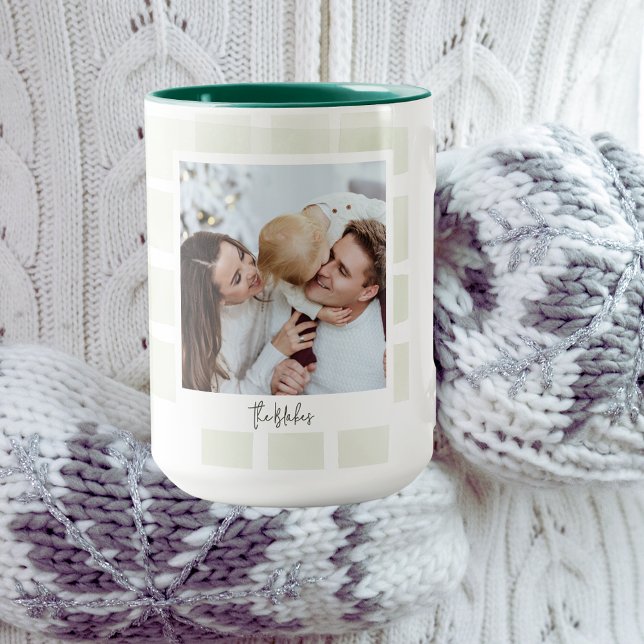 Trendy Christmas Mug | Custom Double Photo Green (Creator Uploaded)