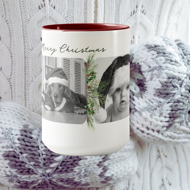 Trendy Christmas Mug | Custom Photo Greenery Frame (Creator Uploaded)