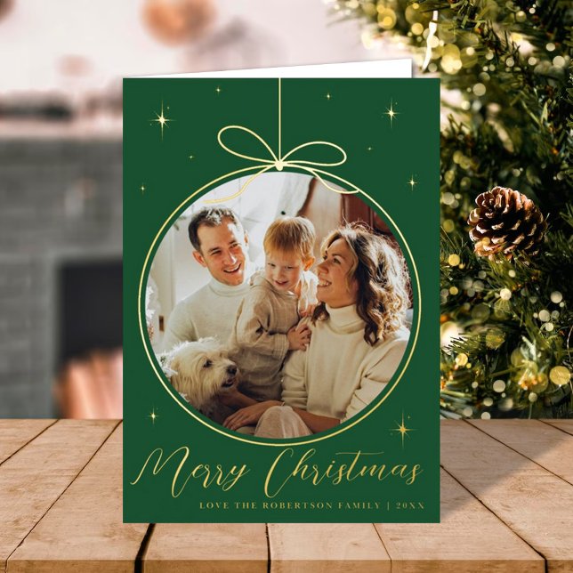Trendy Christmas Ornament Photo Frame Real Foil Holiday Card (Creator Uploaded)