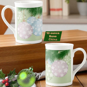 Trendy Christmas Pastel Ornaments With Stars Bone China Mug