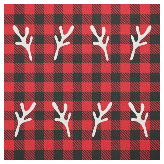 Trendy Christmas pattern Buffalo plaid reindeer Fabric (Swatch)