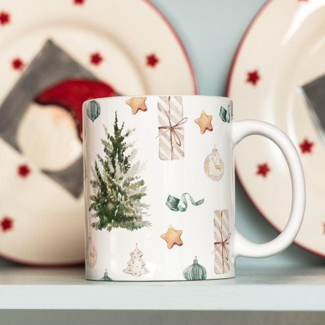 Trendy Christmas Pattern | Watercolor  Coffee Mug (Creator Uploaded)