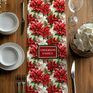 Trendy Christmas Table Runner Custom Name Accent