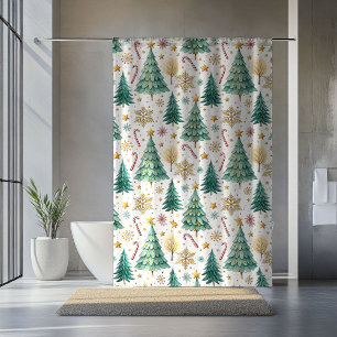 Trendy Christmas Trees and Candy Canes Curtain