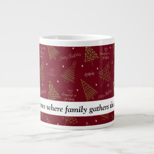 Trendy Christmas Trees in Green on Red with Quote Large Coffee Mug