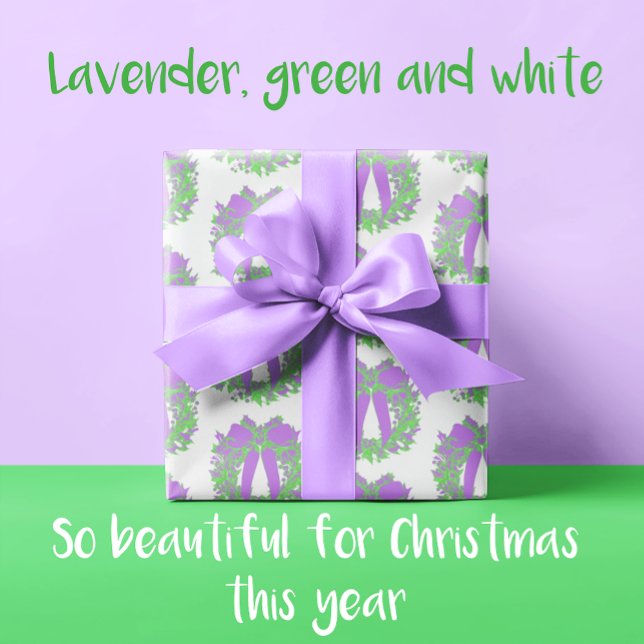 Trendy Christmas Wreath Purple Green White Wrapping Paper (Stylish, contemporary wrapping paper for Christmas!)