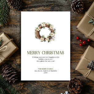Trendy Christmas Wreath Sage Neutral Holiday Card