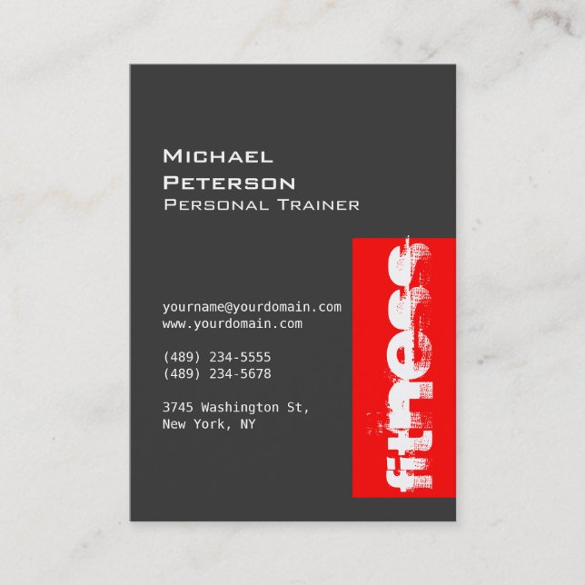 Trendy Chubby Grey Red Fitness Sport Business Card (Front)