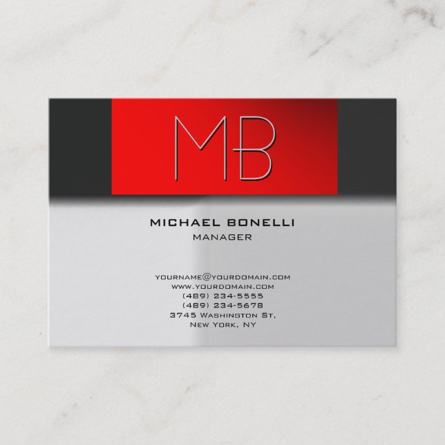 Trendy chubby grey red pattern business card (Front)