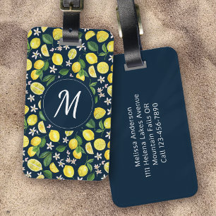 Trendy Citrus Lemons Floral Monogram Luggage Tag