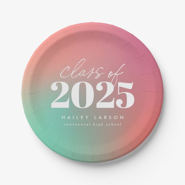 Trendy Class of 2024 Pink Gradient Graduation Paper Plate (Front)