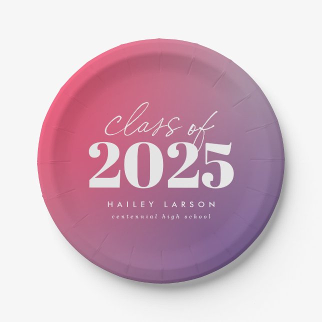 Trendy Class of 2024 Pink Gradient Graduation Paper Plate (Front)