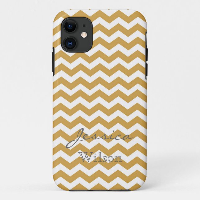 Trendy, classic golden chevron pattern with name Case-Mate iPhone case (Back)
