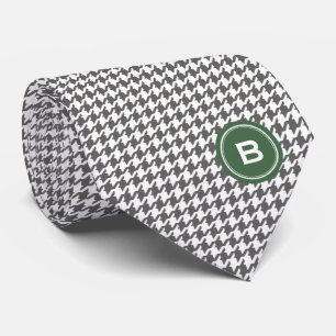 Trendy classic grey houndstooth with monogram tie