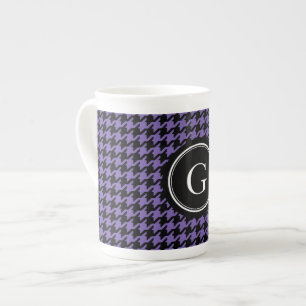 Trendy Classic purple houndstooth with monogram Bone China Mug