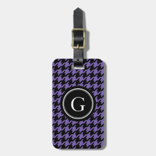 Trendy Classic purple houndstooth with monogram Luggage Tag