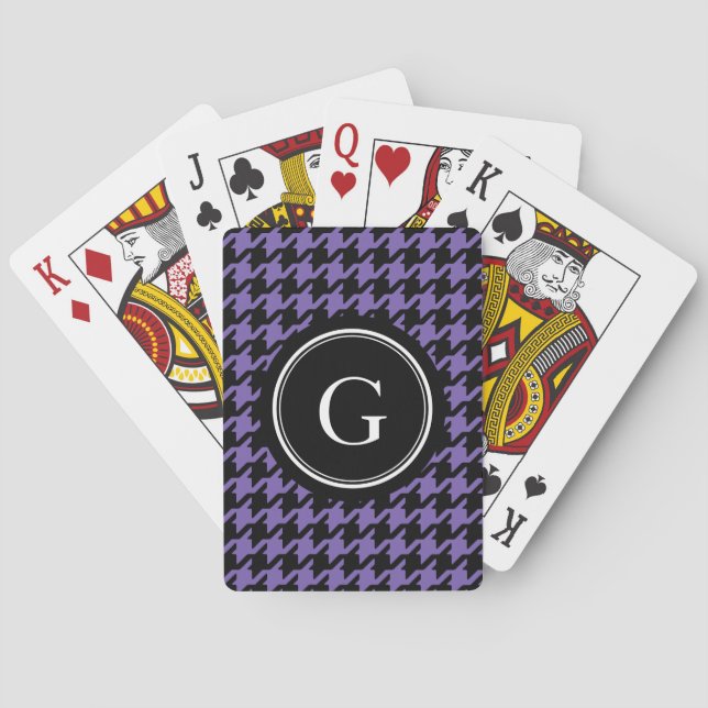 Trendy Classic purple houndstooth with monogram Playing Cards (Back)