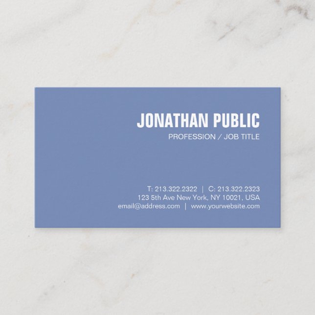 Trendy Clean Creative Design Blue White Plain Luxe Business Card (Front)