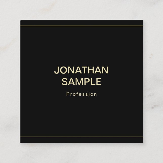 Trendy Clean Design Elegant Black Gold Plain Luxe Square Business Card (Front)