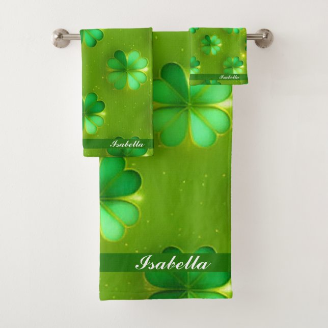 Trendy Clover 4 Lists Green Collection Bath Towel Set (Insitu)