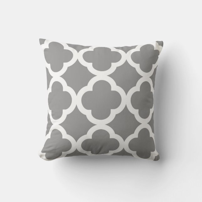 Trendy Clover Pattern in Grey and White Cushion (Front)