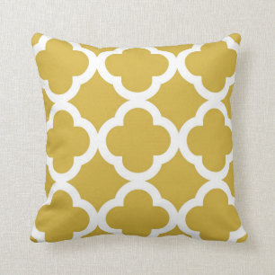 Trendy Clover Pattern in Mustard and White Cushion