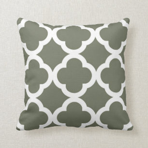 Trendy Clover Pattern in Olive Green and White Cushion