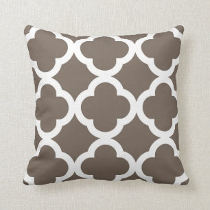 Trendy Clover Pattern in Taupe and White Cushion