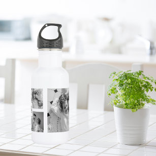 Trendy Collage Family Photo Black & White Initial 532 Ml Water Bottle