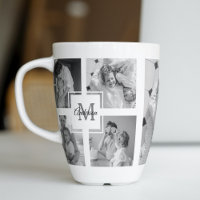 Trendy Collage Family Photo Black & White Initial