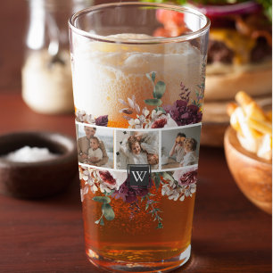 Trendy Collage Family Photo Colourful Flowers Gift Glass