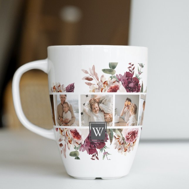 Trendy Collage Family Photo Colourful Flowers Gift Latte Mug (Creator Uploaded)