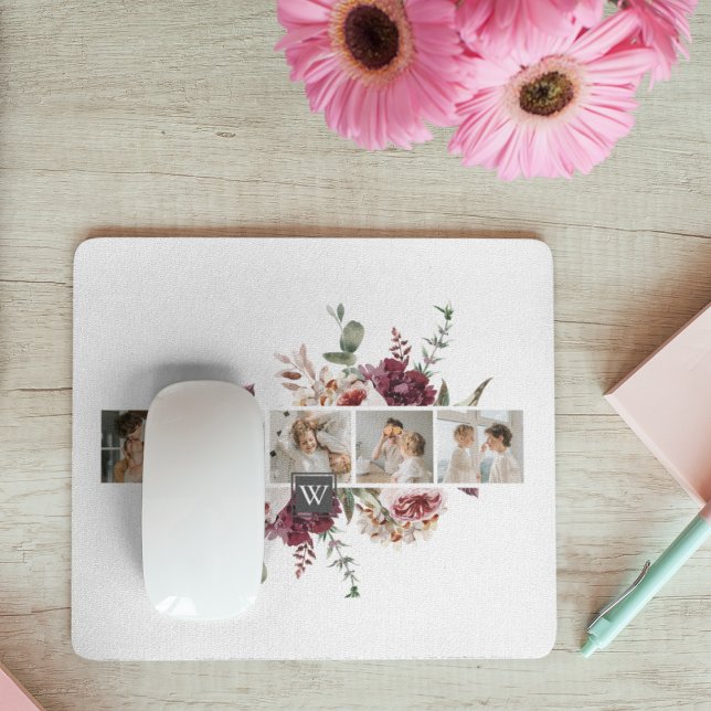 Trendy Collage Family Photo Colourful Flowers Gift Mouse Pad (Creator Uploaded)