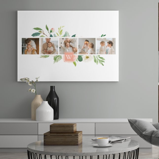 Trendy Collage Family Photo With Flowers Gift Canvas Print (Creator Uploaded)