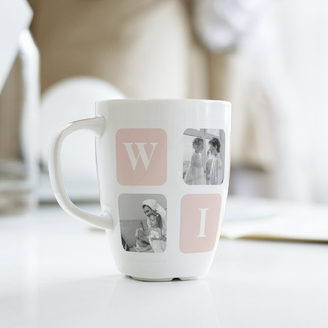 Trendy Collage Photo & Pastel Pink Best Mummy Gift Latte Mug (Creator Uploaded)