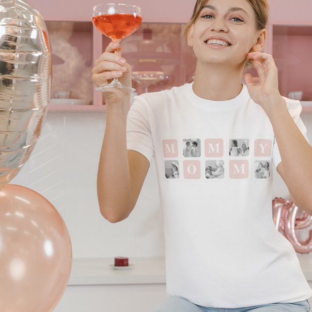 Trendy Collage Photo & Pastel Pink Best Mummy Gift T-Shirt (Creator Uploaded)
