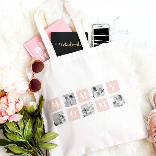 Trendy Collage Photo & Pastel Pink Best Mummy Gift Tote Bag (Creator Uploaded)