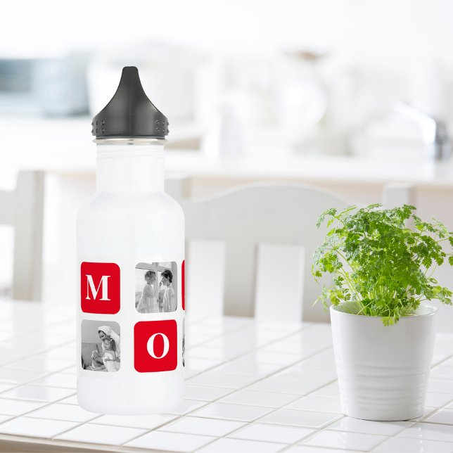 Trendy Collage Photo & Red Best Mummy Gift 532 Ml Water Bottle (Creator Uploaded)