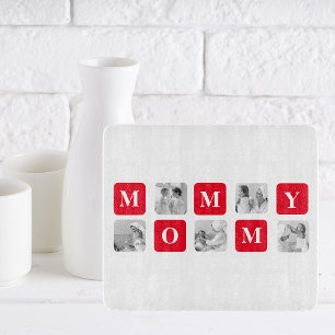 Trendy Collage Photo & Red Best Mummy Gift Cutting Board