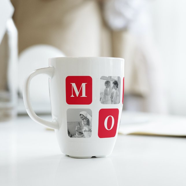 Trendy Collage Photo & Red Best Mummy Gift Latte Mug (Creator Uploaded)