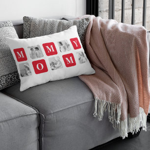 Trendy Collage Photo & Red Best Mummy Gift Lumbar Cushion