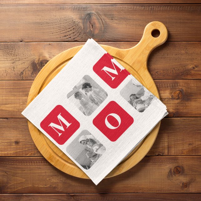 Trendy Collage Photo & Red Best Mummy Gift Tea Towel (Creator Uploaded)