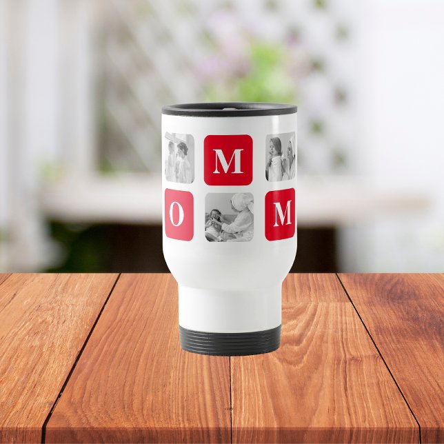 Trendy Collage Photo & Red Best Mummy Gift Travel Mug (Creator Uploaded)