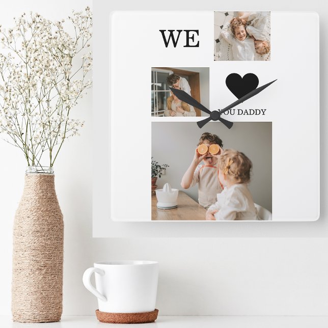 Trendy Collage Photo & We Love You Daddy Gift Square Wall Clock (Creator Uploaded)