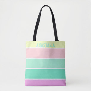 Trendy Color Block Pastel Personalized Tote Bag