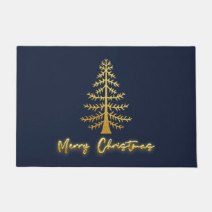 Trendy color glam shiny gold and navy blue tree doormat