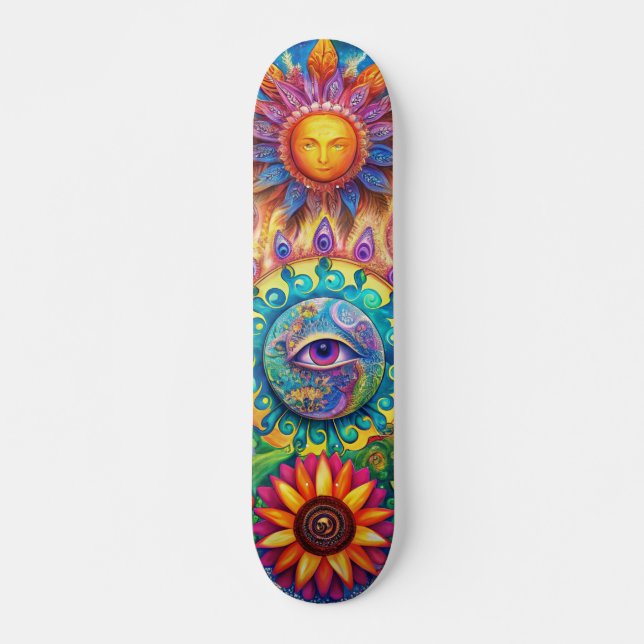 Trendy Colorful Abstract Psychedelic 3rd Eye  Skateboard (Front)