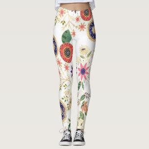 Trendy Colorful Folk Floral Original Golden Design Leggings