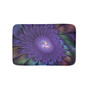 Trendy Colorful Modern Abstract Fractal Flower Bath Mat
