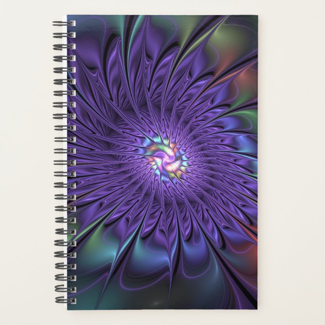 Trendy Colorful Modern Abstract Fractal Flower Planner (Front)